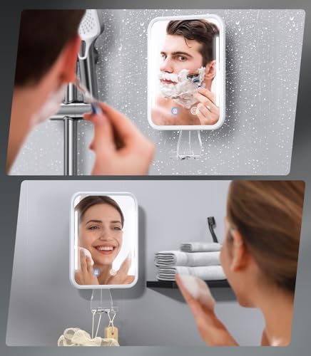 Gospire Heated Mirror White Rechargeable No Drilling Detachable Suction for Shower