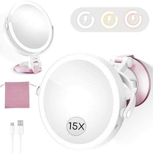 Magnifying Wall-Mounted Mirror with Suction Cup Rechargeable for Bathroom Travel