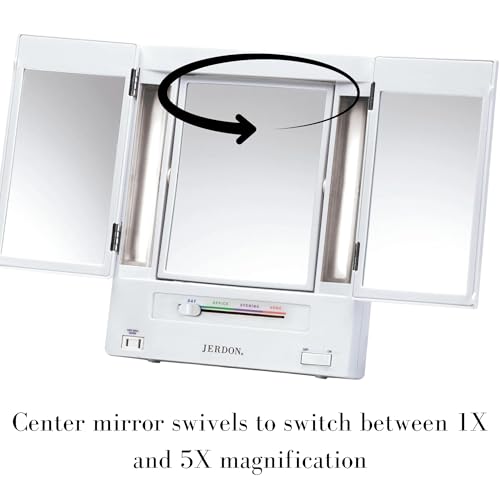 JERDON 3-Sided Makeup Mirror with Lights Effortlessly Tailored Look