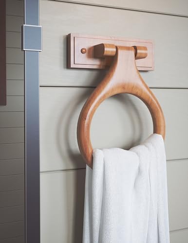 Sturdy Honey Oak Wall-Mounted Towel Ring