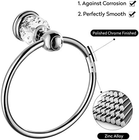 WinMt Essential Chrome Towel Ring Crystal Towel Holder Silver Bath Towel Rack