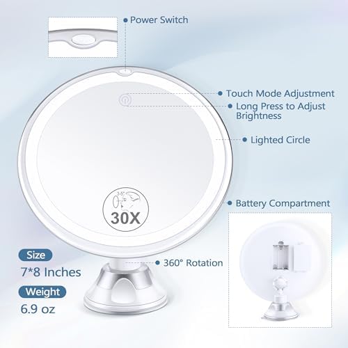 30X Precision Makeup Mirror Ultimate Beauty Tool with Light suction suction