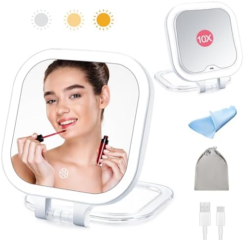 Compact Lighted Makeup Mirror with Magnification