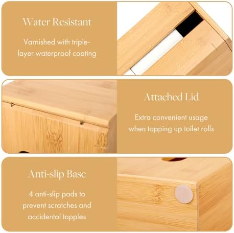 Bamboo Toilet Paper Holder - 3 Roll Organizer Stand