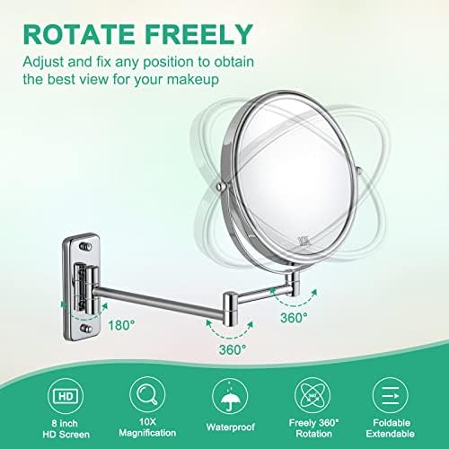 Adjustable Wall-Mounted Makeup Mirror with 10X Magnification