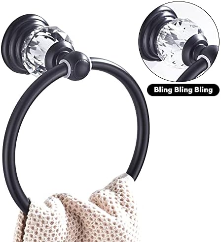 WINCASE Crystal Towel Holder Black Bathroom Towel Ring Wall-Mounted