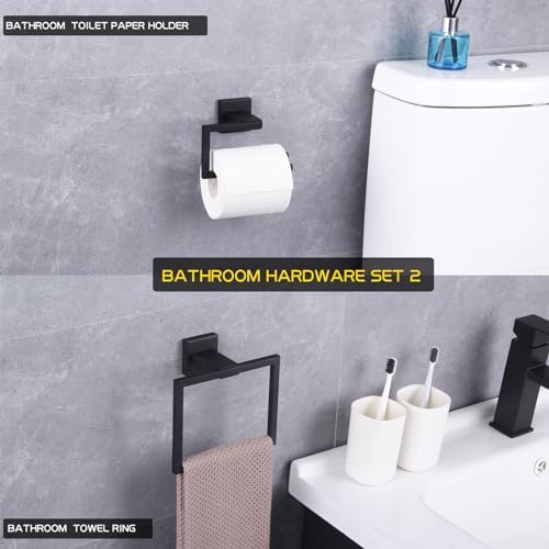 Premium Stainless Steel Bathroom Set Modern Black Finish - towel ring toilet paper holder