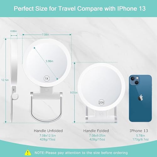 Travel Makeup Mirror with LED Lighting and Magnifying Feature