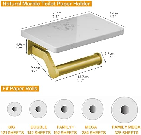Hoimpro Stainless Steel Toilet Paper Holder with Marble Shelf