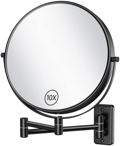 Anfauny 9-Inch Wall-Mounted Makeup Mirror with Extendable Arm 10X Magnification