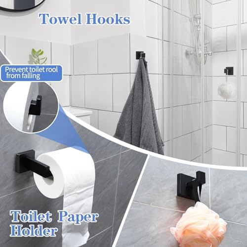 5pcs Black Bathroom Hardware Set with Towel Bar and Hooks