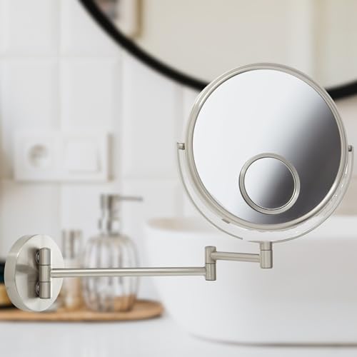Jerdon Swivel Wall Mount Mirror - 10X 15X Magnification - Nickel Finish