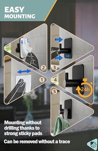 Menz 6-Pack Adhesive Towel Hooks Black