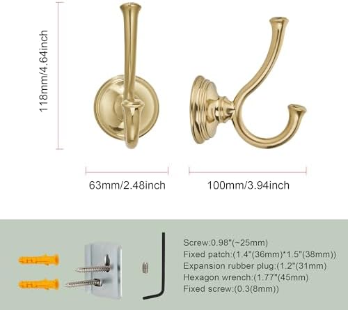 TUNNY 2-Pack Towel Hook Set - Gold