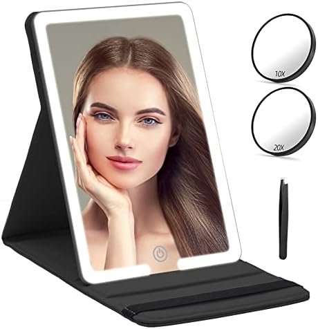 Travel Makeup Mirror with 10X 20X Magnifying PU Leather Case