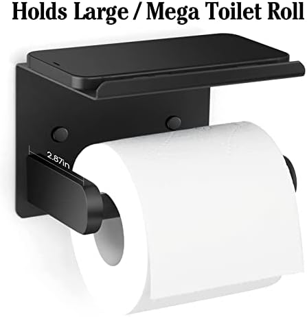 Matte Black Toilet Paper Holder with Storage Shelf