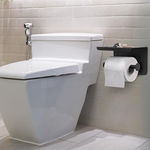 Matte Black Toilet Paper Holder Self-Adhesive Storage for Home