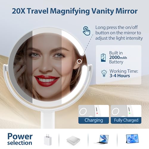 MIYADIVA 20X Double-Sided Magnifying Mirror with LED Lights