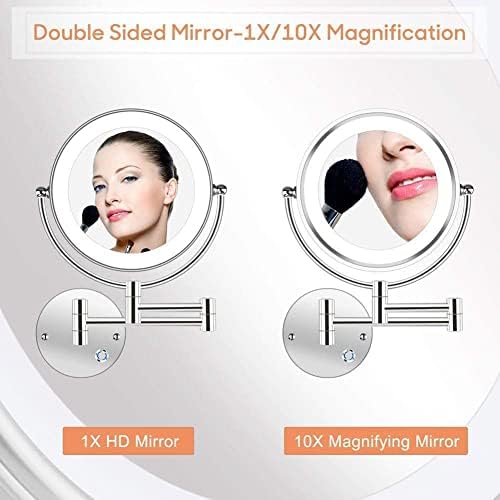 DEIHGE Wall-Mounted Shaving Mirror Double-Sided LED Folding with 10X Magnification