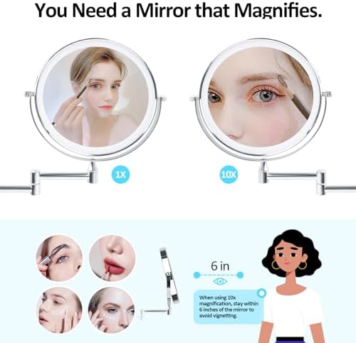 Wall-Mounted Makeup Mirror with LED Lights 1X10X Magnification
