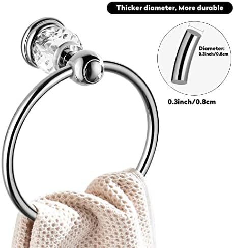 WinMt Essential Chrome Towel Ring Crystal Towel Holder Silver Bath Towel Rack