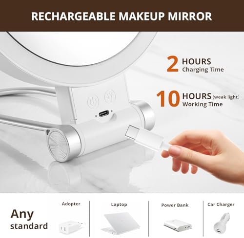 20X Magnifying Mirror with Light Double-Sided Travel-Friendly Rechargeable