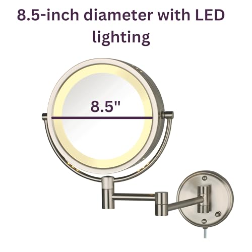 JERDON Two-Sided Wall-Mounted Makeup Mirror with Lights - 8X Magnification