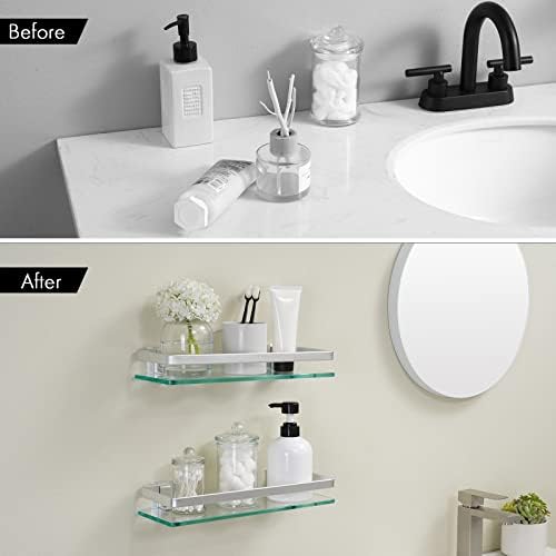 Sturdy Aluminum Glass Shelves for Bathroom 8MM Thick Space Saving 2-Pack