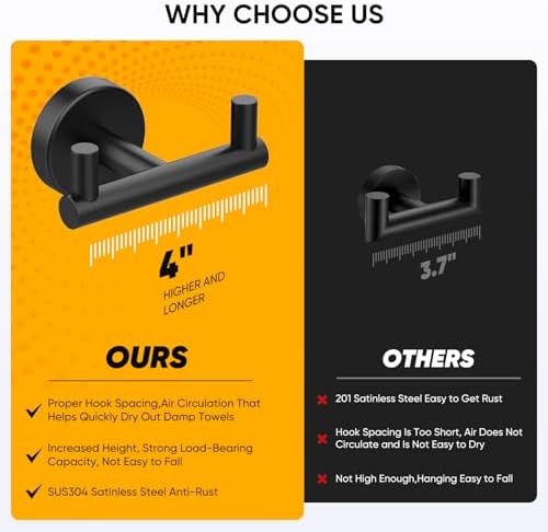 Double-Purpose Black Towel Robe Hook Heavy Duty by MOTAIPEAK