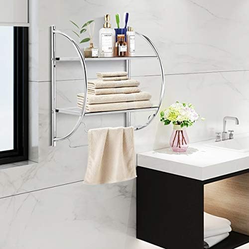 Tangkula Wall-Mounted 2-Tier Chrome-Plated Bathroom Laundry Room Shelf