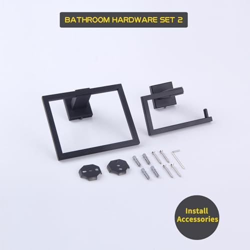 Premium Stainless Steel Bathroom Set Modern Black Finish - towel ring toilet paper holder