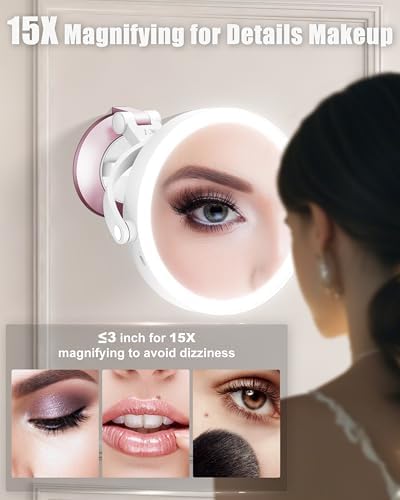 Magnifying Wall-Mounted Mirror with Suction Cup Rechargeable for Bathroom Travel