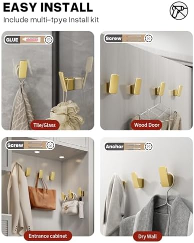 Rust-Resistant 4-Piece Gold Towel Hook Set for Bathroom Beyond