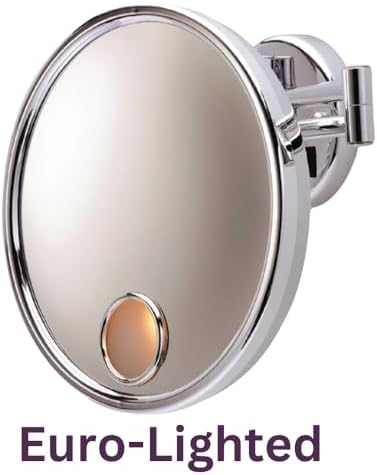JERDON Chrome Finish Wall-Mounted Makeup Mirror 9-Inch Round 3X Magnification