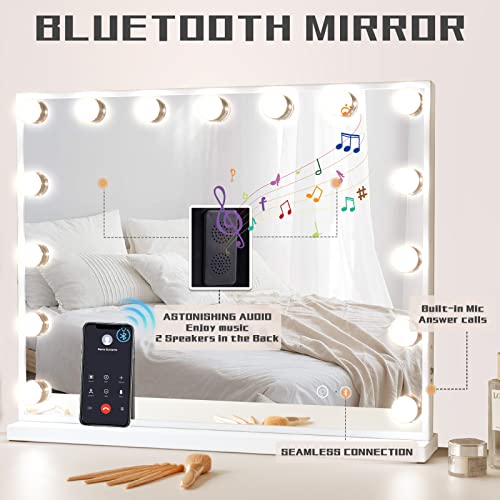 COOLJEEN Lighted Vanity Mirror with Bluetooth and USB Charging