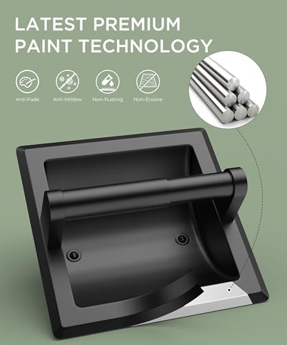 FORIOUS Recessed Toilet Paper Holder Matte Black Space-Saving Design with Mounting Bracket