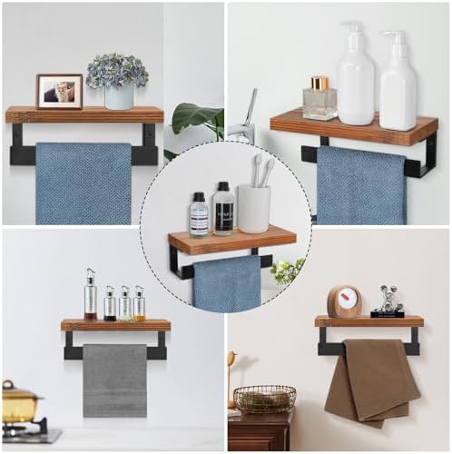 Winmien Exotic Wood Towel Holder with Wall-Mounted Shelf for Bathroom