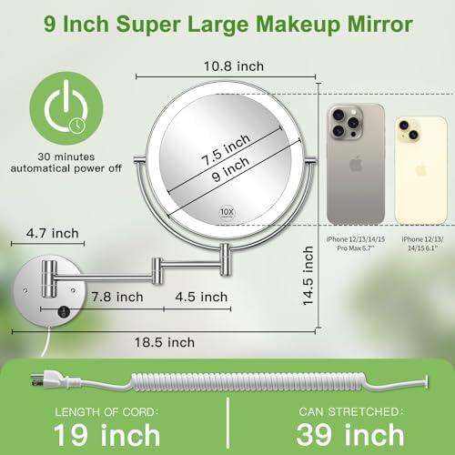 Precision 9-Inch Wall-Mounted Makeup Mirror for Professional Personal Use