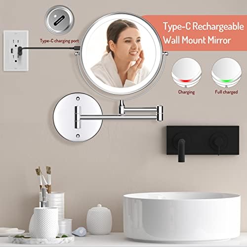 Rocollos Wall-Mounted Touchlight Makeup Mirror with 10X Magnification