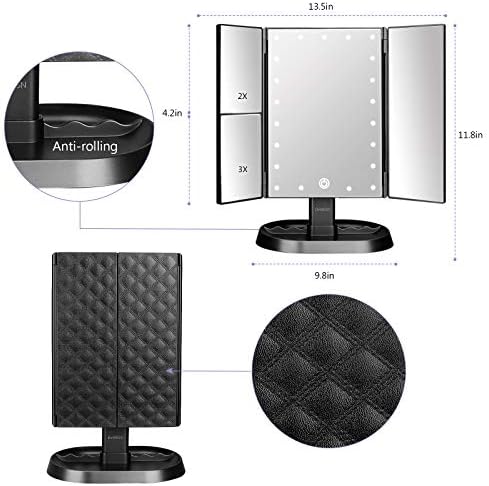 Stylish Tri-fold Makeup Mirror with 21-Bright LEDs and Touch Control