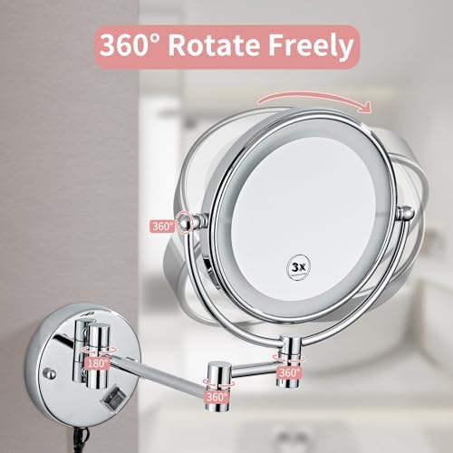 8 Wall-Mounted Makeup Mirror with LED 360 Swivel