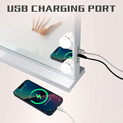 COOLJEEN Lighted Vanity Mirror with Bluetooth and USB Charging