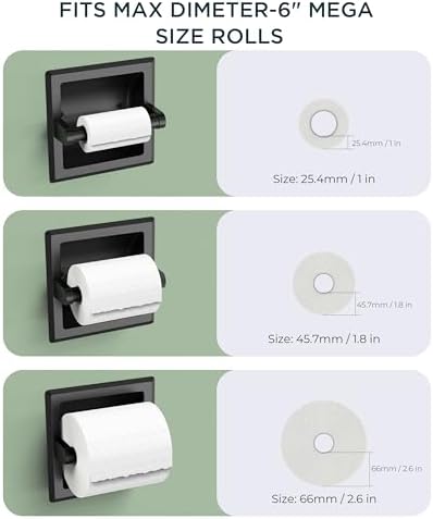 FORIOUS Recessed Toilet Paper Holder Matte Black Space-Saving Design with Mounting Bracket
