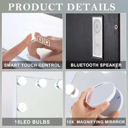 Fenchelin Vanity Mirror with Lights and Bluetooth Speaker