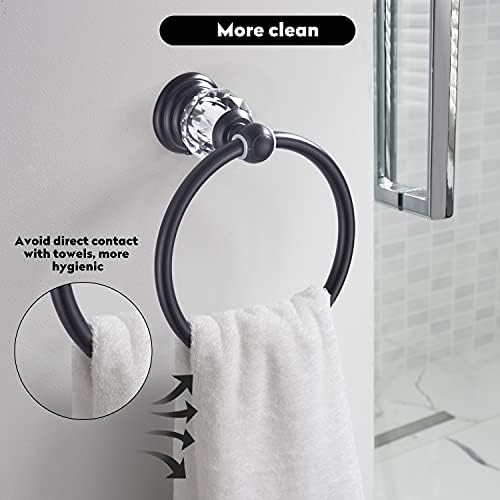 WINCASE Crystal Towel Holder Black Bathroom Towel Ring Wall-Mounted