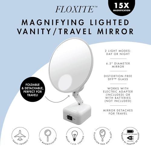 Floxite 15X Supersvision Magnifying Mirror Light Prettify Your MakeUp with Night Vision