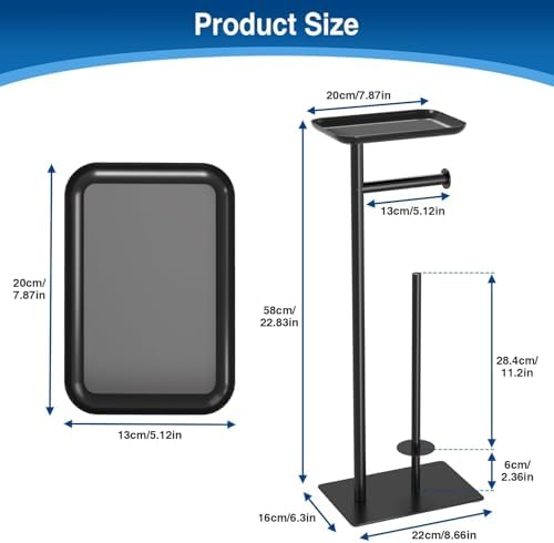 Black Toilet Paper Holder with Top Storage Shelf