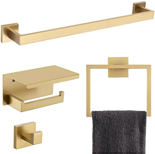 TQKAG Premium Brushed Gold Bathroom Towel Bar Set