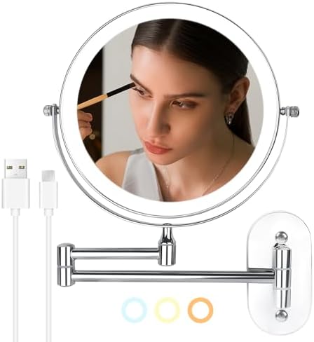 Wall-Mounted Makeup Mirror with LED Lights 1X10X Magnification
