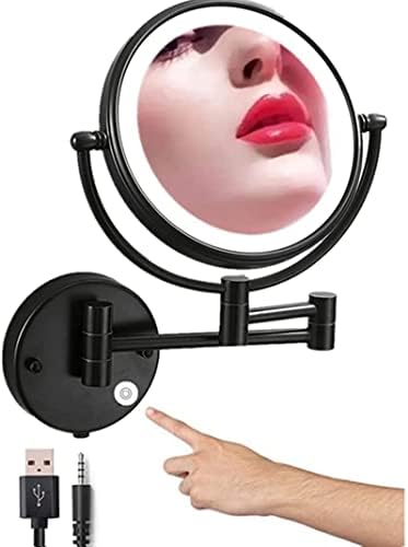 HIHIA Wall-Mounted 10X Makeup Mirror Double-Sided LED Rechargeable